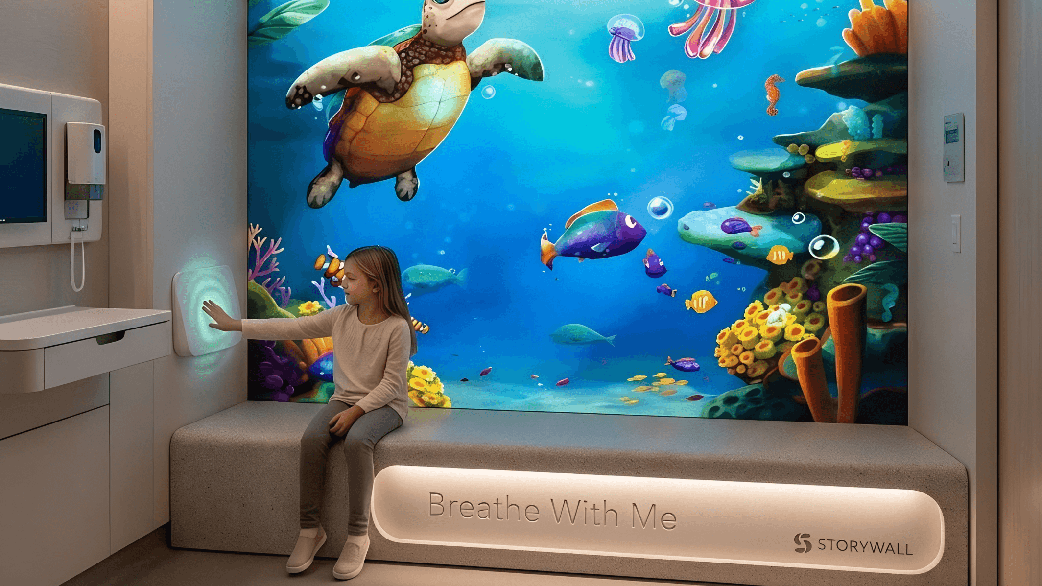 A child engaging with AR technology in a pediatric healthcare environment.